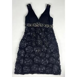 Sue Wong Nocturne Black Floral Beaded Women's Short Mini Dress Size US 4